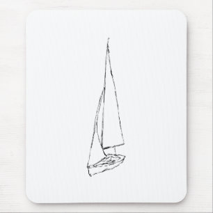 Mousepad Barco de navigação. Esboço em preto e branco.