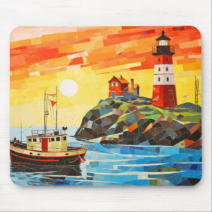 Mousepad Barco de Pesca Conceito de paisagem Abstrato