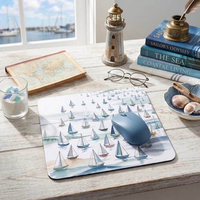 Mousepad Barcos à Vela em Aquarela no Mar Náutico (Criador carregado)