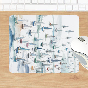 Mousepad Barcos à Vela em Aquarela no Mar Náutico