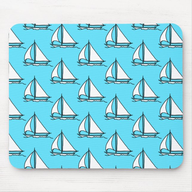 Mousepad Barcos De Navegação No Padrão Do Mar Azul (Frente)