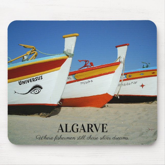 Mousepad Barcos de Pesca na Foto de Praia de Algarve (Frente)