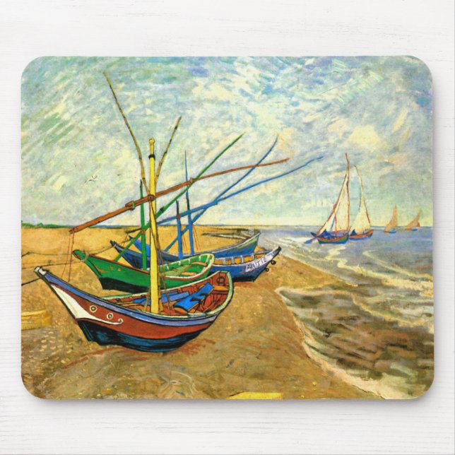 Mousepad Barcos de pesca Van Gogh na praia em Saintes Marie (Frente)