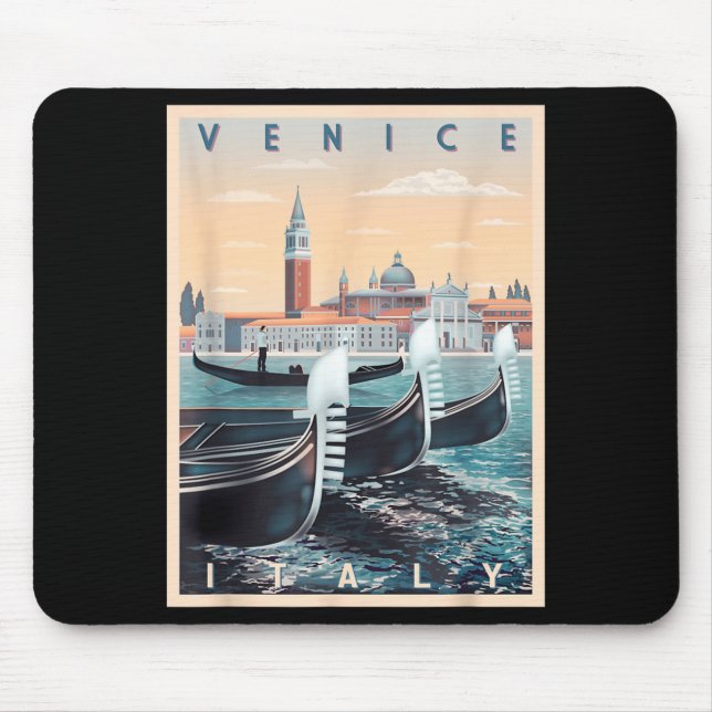 Mousepad Barcos Gondola Retro Com a Silhueta de Veneza Itál (Frente)