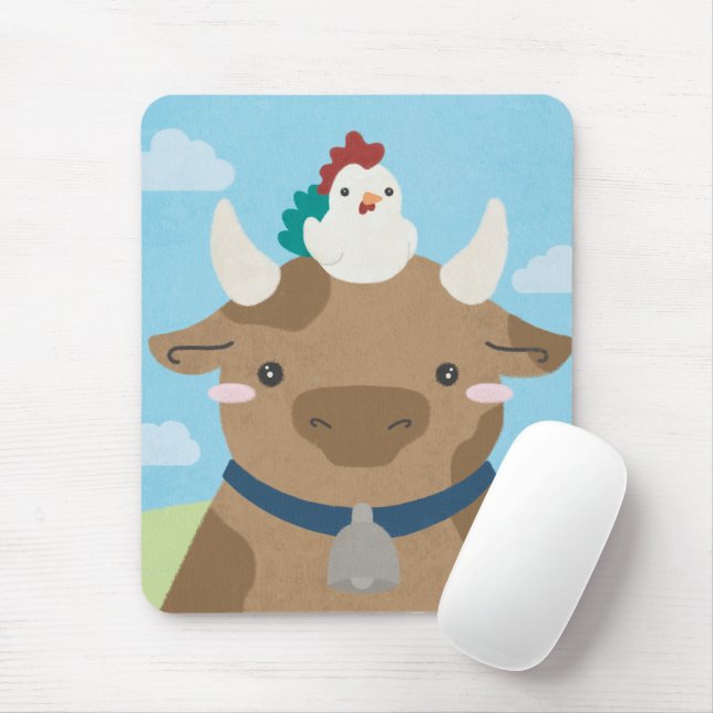 Mousepad Barn Buddies - Vaca e Pintinho (Com mouse)