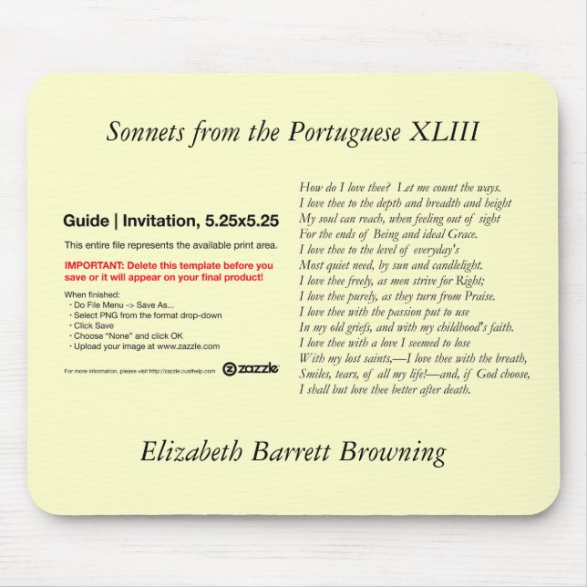 Mousepad Barrett Browning - Sonnets dos portugueses #43 (Frente)