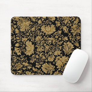 Mousepad Barroco Dourado Floral sobre Preto