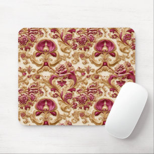 Mousepad Barroco Floral Luxuoso Dourado e Burgundy