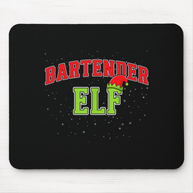 Mousepad Bartender Elf Christmas Family Matching Group Xmas (Frente)