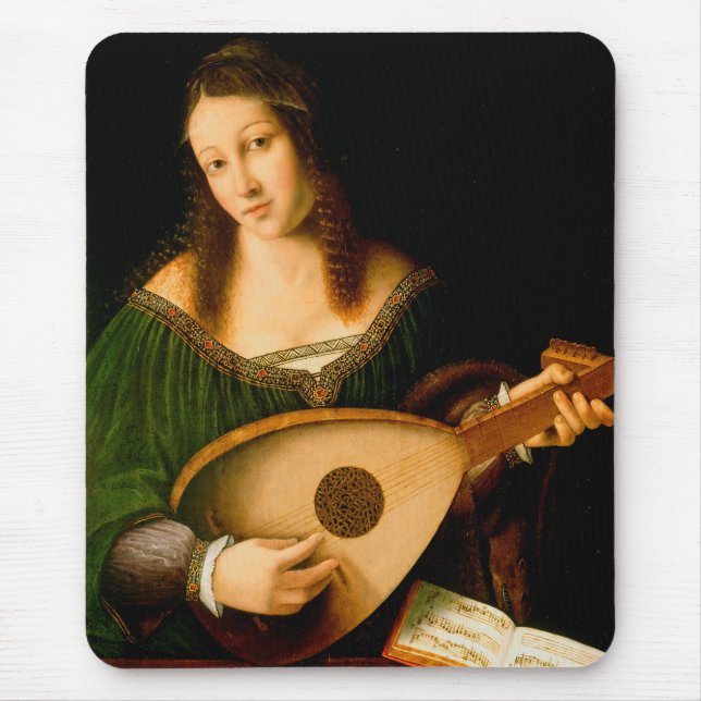 Mousepad Bartolomeo Veneto Lady Playing Lute Portrait Art (Frente)
