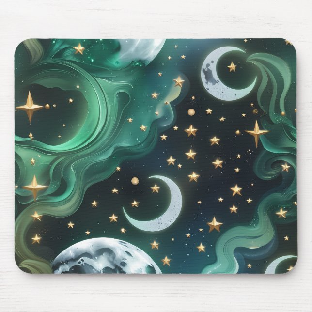 Mousepad Base de Mouse - Lua Celestial Verde Esmeralda (Frente)