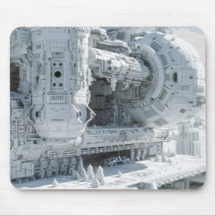 Mousepad Base Espacial de Ficção Científica Branco