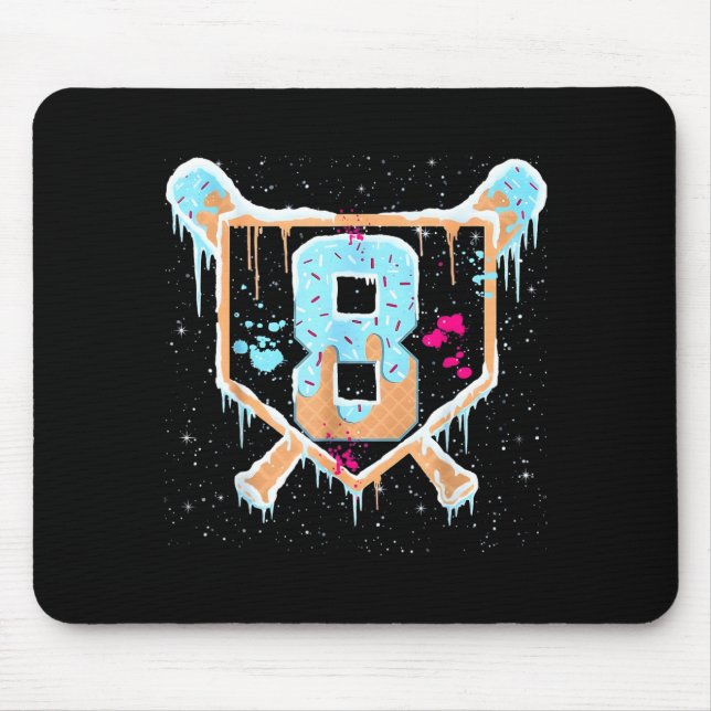 Mousepad Baseball 8 Year Old Ice Cream Drip 8th Birthday Bo (Frente)