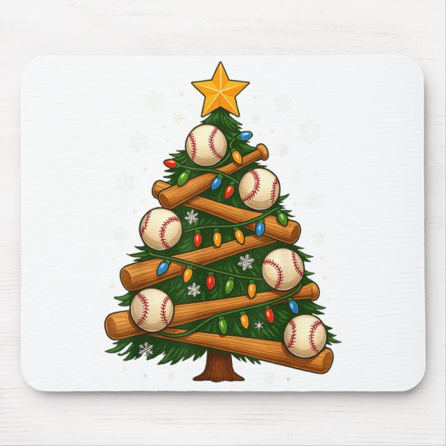 Mousepad Baseball Bat Christmas Tree Lights Holiday Design  (Frente)