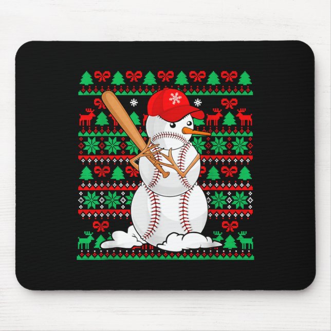 Mousepad Baseball Boys Men Christmas Snowman Players Ugly X (Frente)