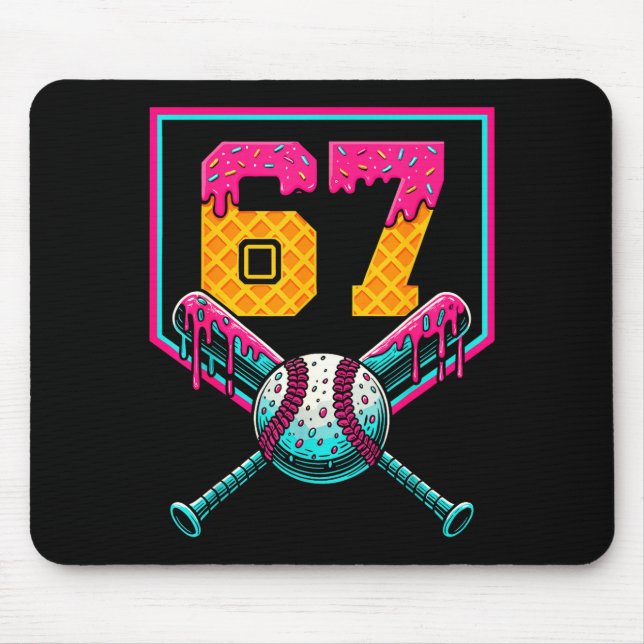 Mousepad Baseball Ice Cream Drip Number 67 Player 67th Birt (Frente)