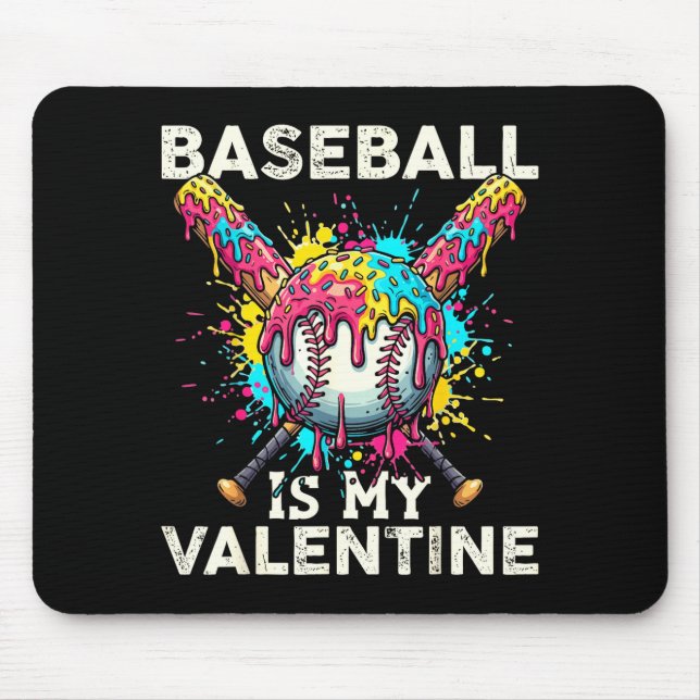 Mousepad Baseball Is My Valentine Ice Cream Drip Crossed Ba (Frente)