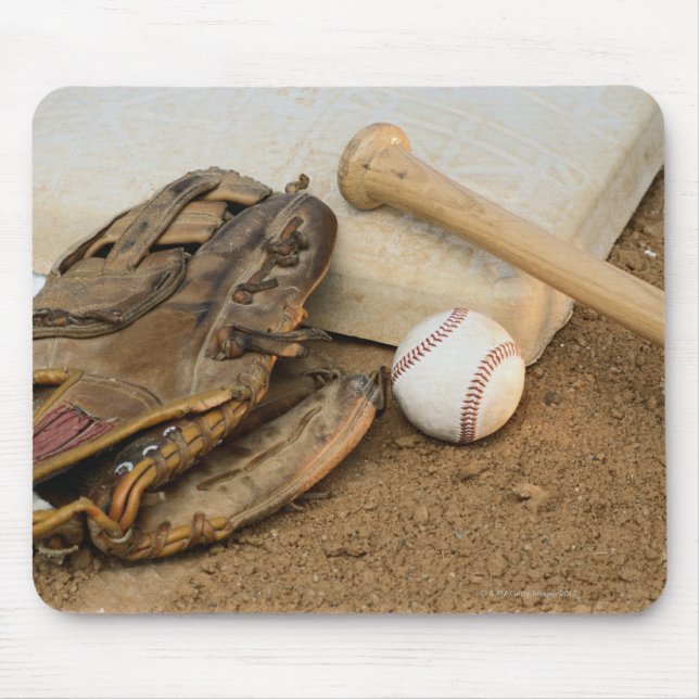 Mousepad Baseball, Mitt e Bat na Base (Frente)