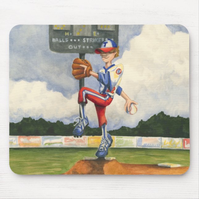 Mousepad Baseball Pitcher sobre monte por Jay Throckmorton (Frente)