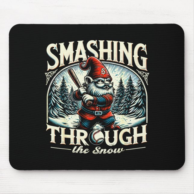 Mousepad Baseball Player Christmas Gnome, Smashing Through  (Frente)