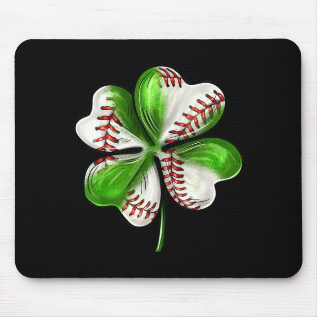 Mousepad Baseball Shamrock St Patrick's Day Clover With Bas (Frente)