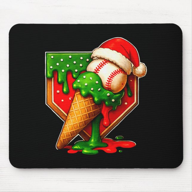 Mousepad Baseball Xmas Christmas Baseball Ice Cream Drip Bo (Frente)