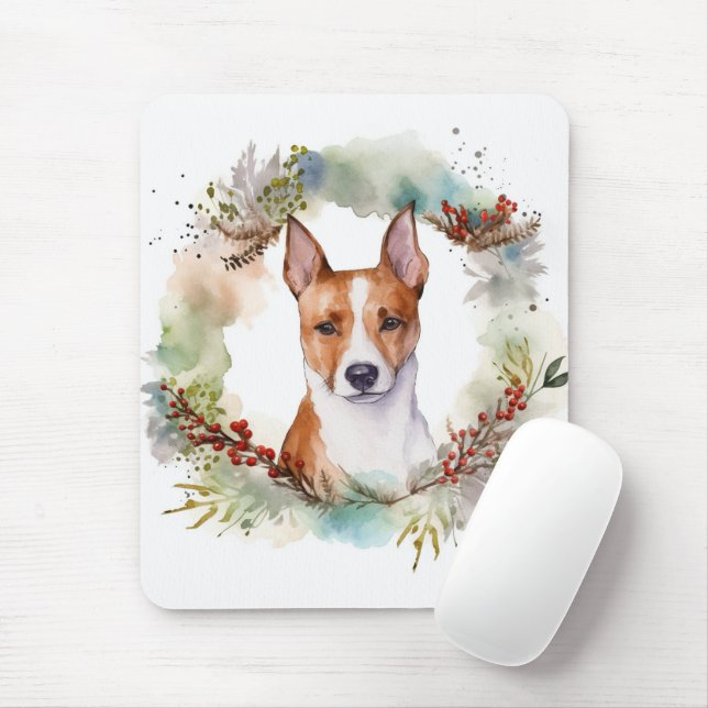 Mousepad Basenji Christmas Wreath Festivo Pup (Com mouse)