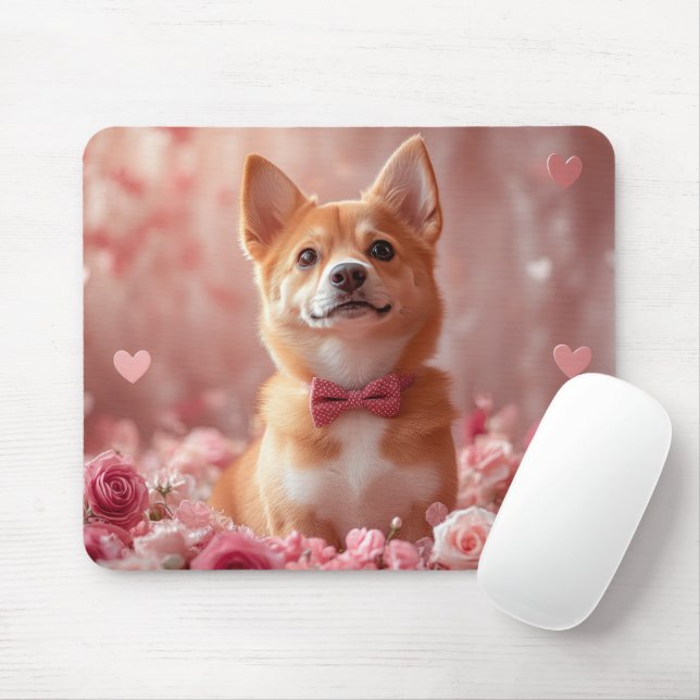 Mousepad Basenji com Rosas - Dia de os namorados (Com mouse)