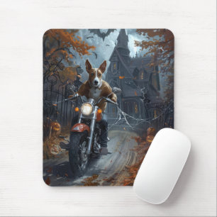 Mousepad Basenji Riding Motorcycle Halloween Scary