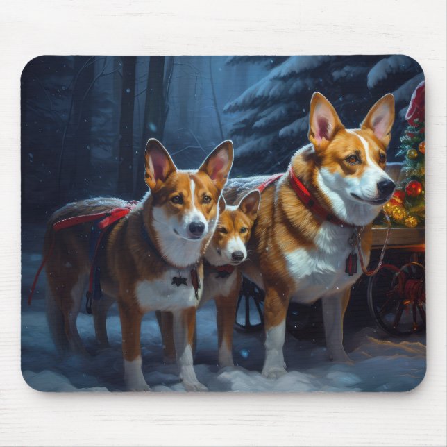 Mousepad Basenji Snowy Sleigh Decoração de Natal (Frente)