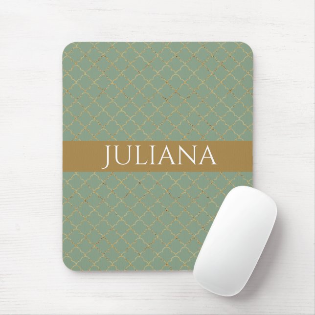 Mousepad Basil Verde Dourado Quadri-fólio Personalizado  (Com mouse)