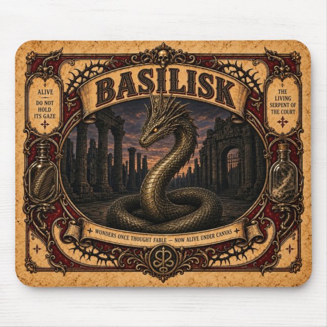 Mousepad Basilisco, Monstro de Circo Vintage (Frente)