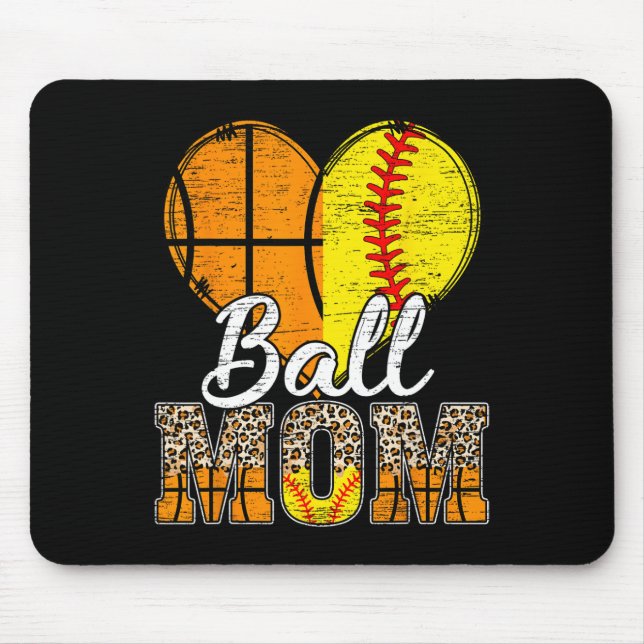 Mousepad Basquete Mãe Coração Softball Mãe Leopardo Mãe" (Frente)