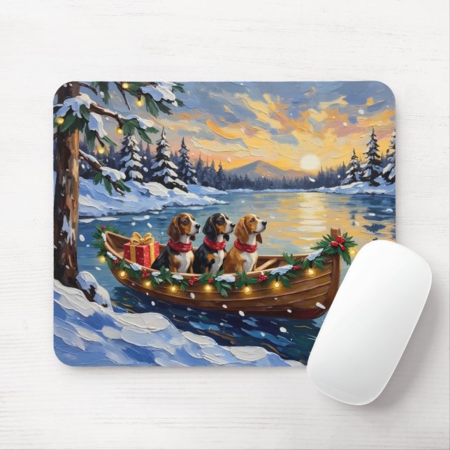 Mousepad Basset Hound Christmas Boat Holiday (Com mouse)