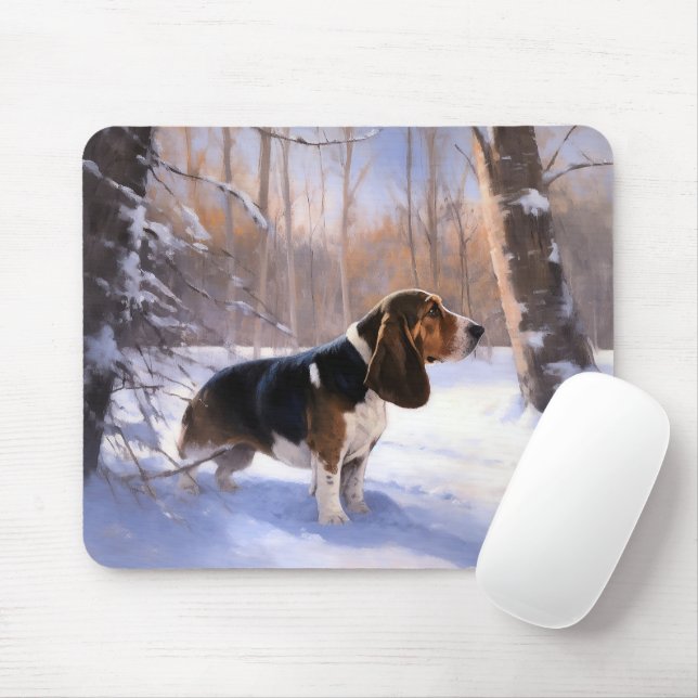 Mousepad Basset Hound Deixe-O Neve Natal (Com mouse)