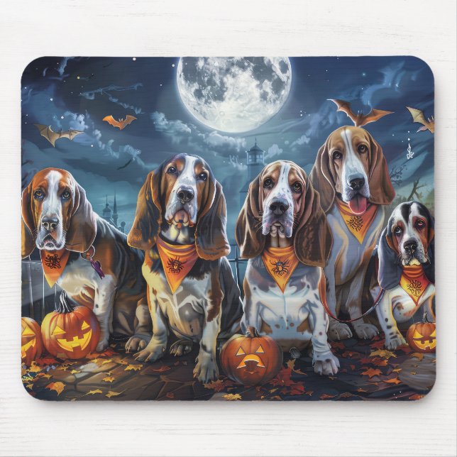 Mousepad Basset Hound Halloween Spooky (Frente)