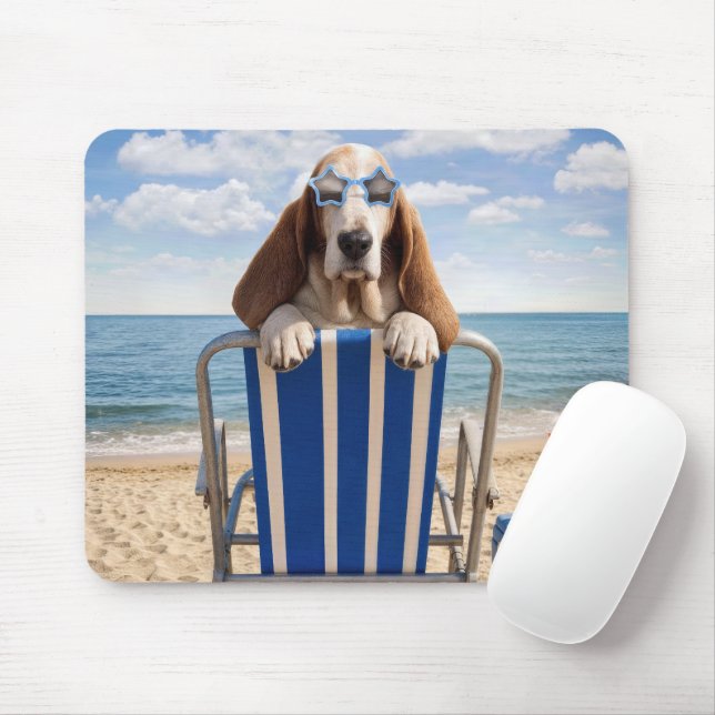 Mousepad Basset Hound na Cadeira de Praia (Com mouse)