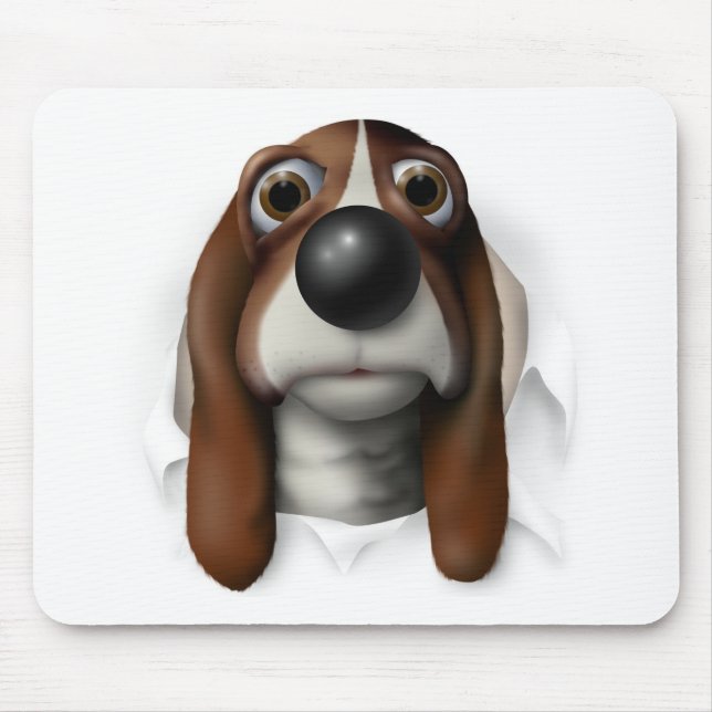 Mousepad Basset Hound que rebenta para fora (Frente)