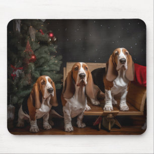Mousepad Basset Hound Snowy Sleigh Decência de Natal