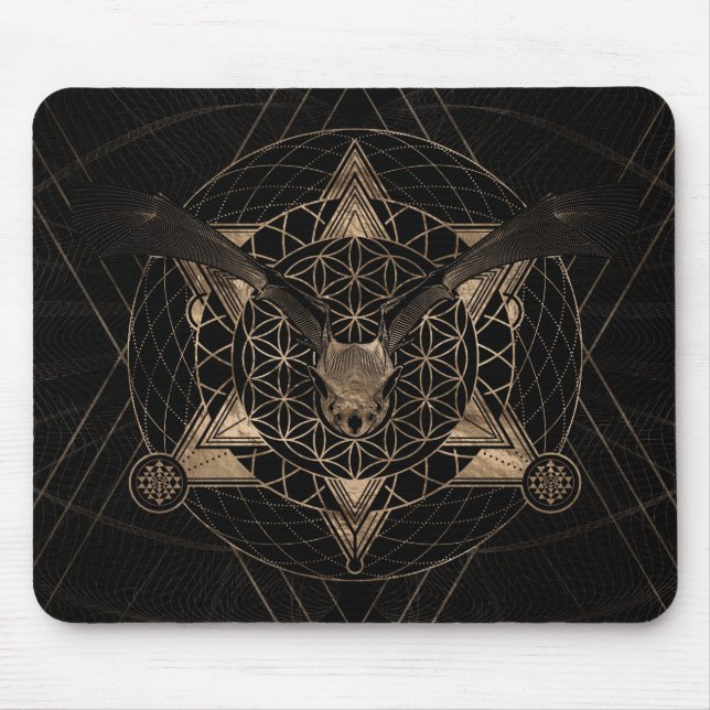 Mousepad Bastão na geometria sagrado - preto e ouro (Frente)