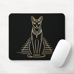 Mousepad Bastet, deusa felina egípcia em frente a uma pirâm