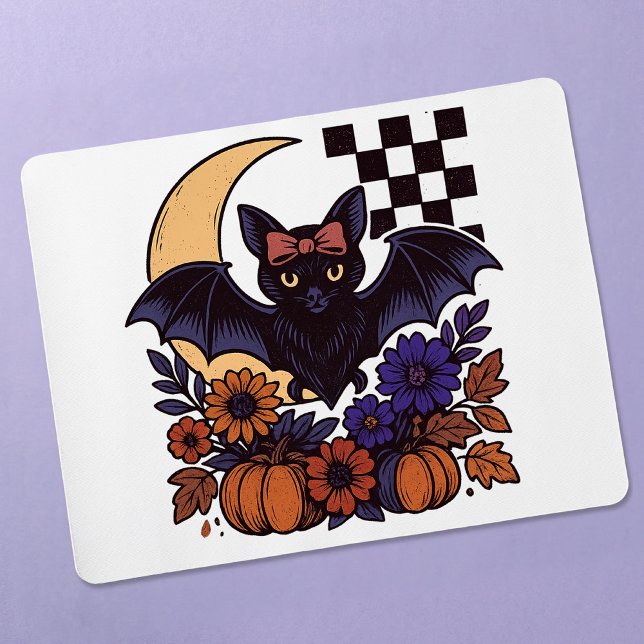 Mousepad Bat De Halloween Com Estética Gótica Da Lua (This retro Halloween bat design captures spooky charm with a gothic twist.)