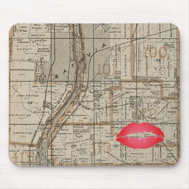 Mousepad Batavia Illinois Plat Map 1870 Fox River Valley (Frente)