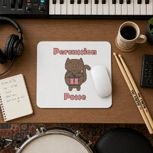 Mousepad Baterista de Gato Fofo Percussão Posse Músico Engr