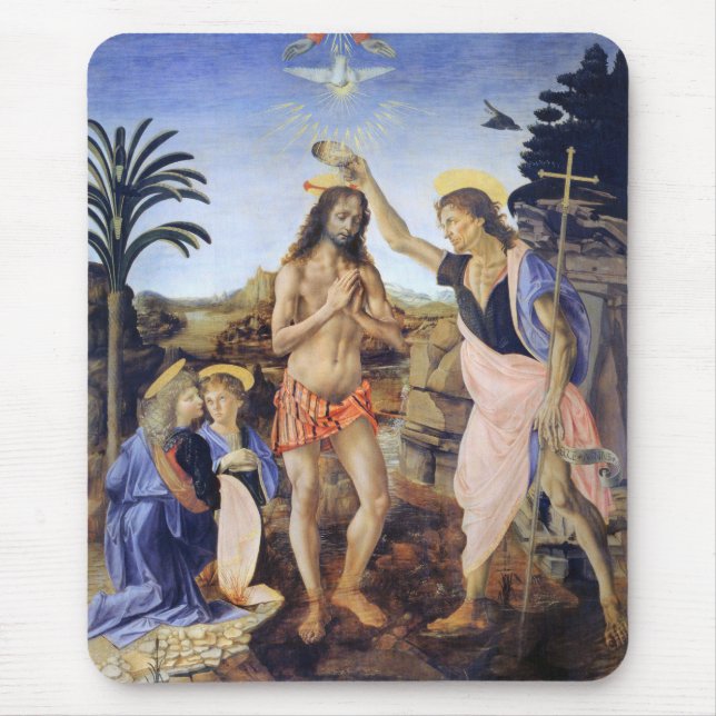 Mousepad Batismo do Cristo por Verrochio, Leonardo da Vinci (Frente)
