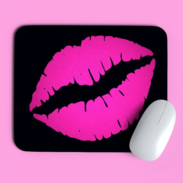 Mousepad Batom Kiss Ombre Preto e Rosa Quente (Criador carregado)