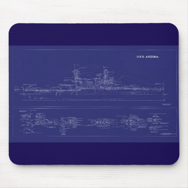 Mousepad Battleship USS Arizona Blueprint (Frente)