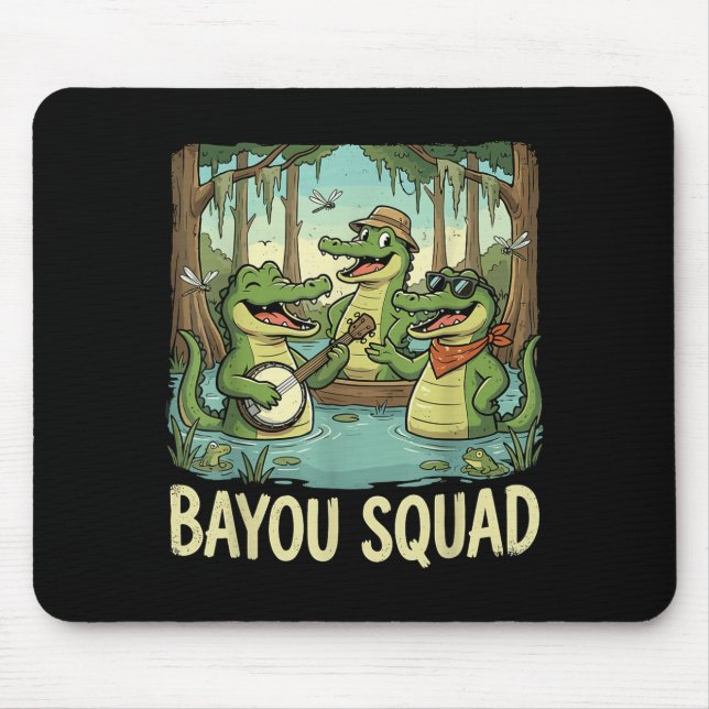 Mousepad Bayou Squad Louisiana Alligator Retro Wildlife Tra (Frente)