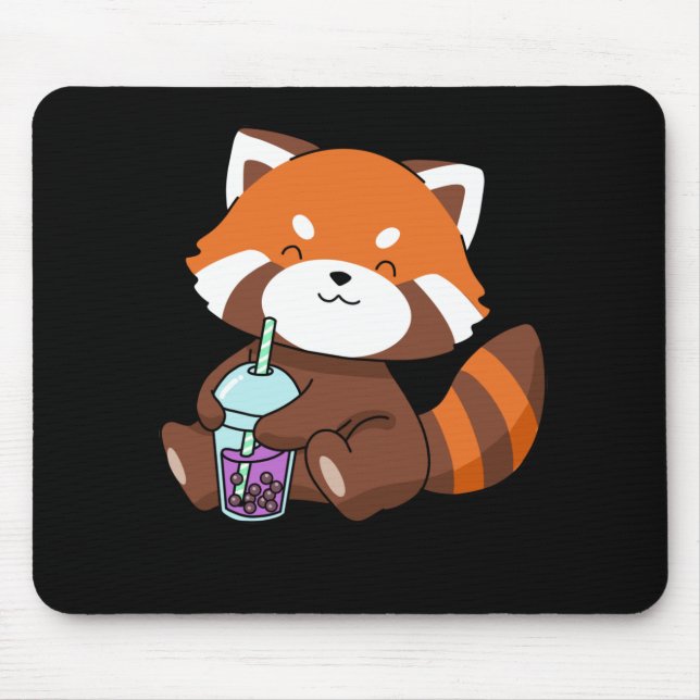 Mousepad Bble Tea Gift Girl Red Panda Boba Tea Bubble Tea (Frente)