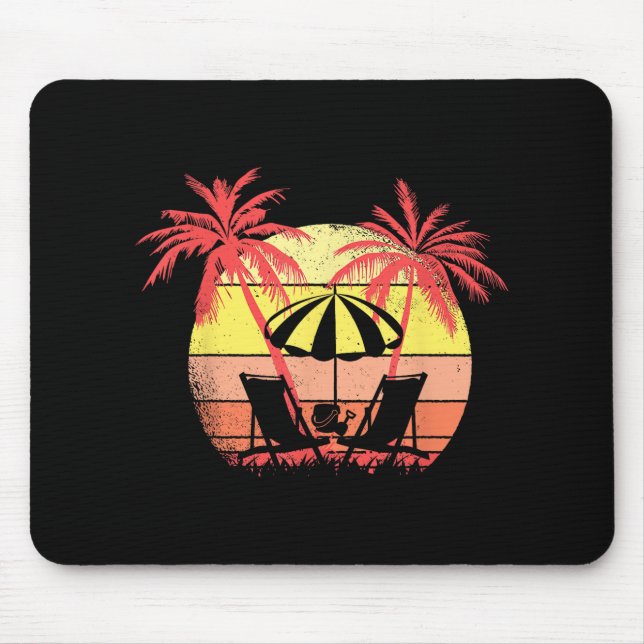 Mousepad Beach Chairs Parasol Summer Sunset 80s Palm Tree (Frente)